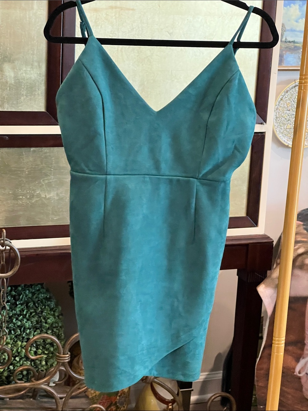 superdown Teal V-Neck Spaghetti Strap Mini Dress